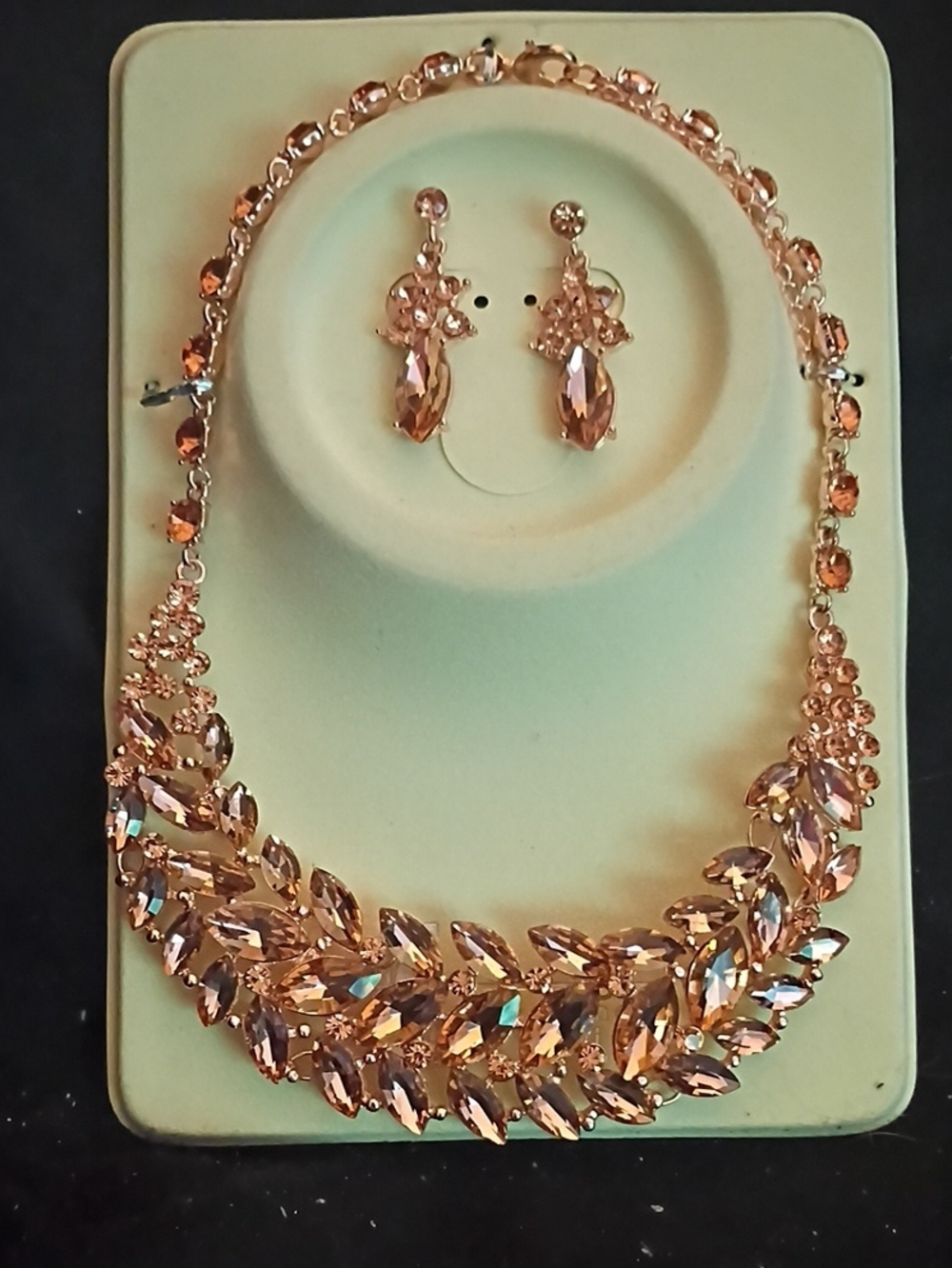 Crystal Leaf Necklace and Earring Set in Rose Gold Tone